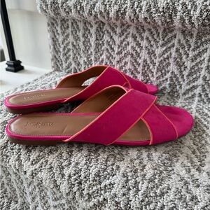 J. Crew Pink Suede Cross-Band Slide Mule Sandals, women’s size 12